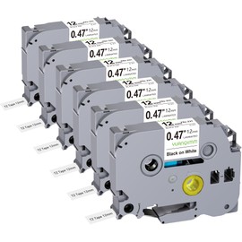 Yuanqimm Compatible TZe-231 Tze231 Tz-231 Tz231 for Brother P-touch tapes 12 mm black on white label tape for PT-D400 PT-H100LB PT-H105 PT-D200 PT-1000 PT-H110 PT-H101 PT-H107B PT-D210, 6er Pack