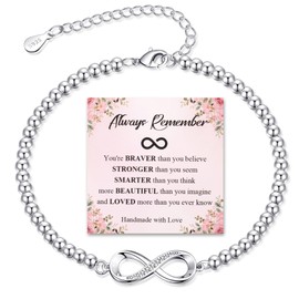 BMMYE Silver Bracelet for Women,925 Sterling Silver Bead Bracelet with Cubic Zirconia Hypoallergenic Silver Adjustable Infinity Bracelet,925 Silver Bracelet with Cards for Women