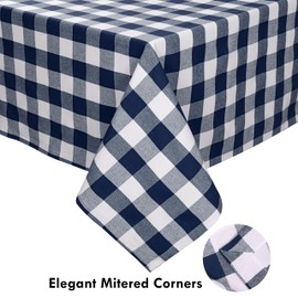 Softopia Cotton Buffalo Plaid Check 60"x84" Tablecloth 100% Cotton Washable Rustic Rectangle Table Cover Decorative for Gifts, Dining, BBQ, Buffet Parties & Camping - Navy