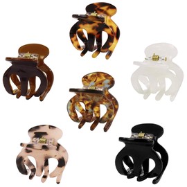 6 Pcs Mini Hair Claw Clips 1.2 Inch Tortoise Shell Checkered Leopard Print Non-Slip Cute Hair Clip Small French Acrylic Pumpkin Hair Clip for Short Thick Thin Hair Accessories for Women Girls