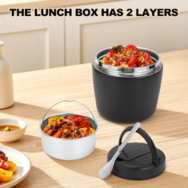 Gugxiom 1.2L 304 Stainless Steel Insulated Lunch Box, Insulated Leak-proof Food Thermos Flask, Wide Mouth Soup Tureen with Spoon for Office Workers and Outdoor Workers