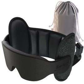 SARISUN Upgraded Travel Pillow, U-Shaped Airplane Head Strap for All Heights, 360° Support, 3D Sleep Mask, 100% Light Blocking, Long Flights Essentials Headrest, Stop Bobblehead, Black