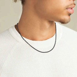 FOCALOOK 20inch Black Necklace Chain 2mm Round Thin Stainless Steel Cable Rolo Chain for Women Men
