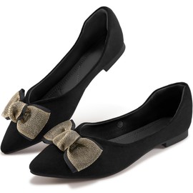 Aomigoct Ballet Flats for Women Dress: Casual Pointed Toe Womens Flats - Comfortable Wedding Walking Party Shoe Black