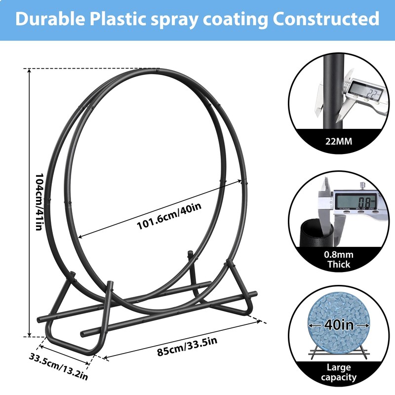 VAMFUTRE Metal Pipe Firewood Rack Circle - Black Steel Log