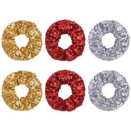 6 Pcs 10 cm Glitter Sequins Hair Scrunchies Sparkly Hair Ties Ropes Shiny Elastic Hair Bands Xmas Ponytail Holders Bun Cover Hair Accessories for Women Girls Golden Silver and Red