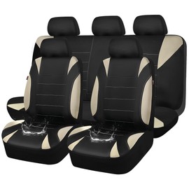 CAR PASS Waterproof Car Seat Covers Full Sets, Universal Fit Seat Covers for Cars, EVA Neoprene Seat Cover Set Full Sets, Interior Covers for Auto SUV,Vans,sedans, Trucks,(Black and Beige)