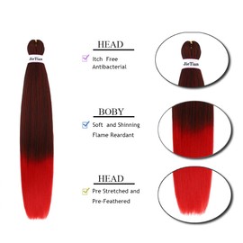Liang Dian Pre Stretched Braiding Hair Ombre 30 Inch 8 Packs Synthetic Crochet Braids Hot Water Setting Professional Soft Yaki Texture Synthetic Hair Extensions(30 Inch 1B/Red)