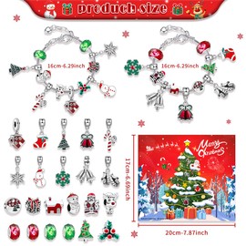 Christmas Advent Calendar 2024, 24 Days Christmas Countdown Calendar with 2pcs DIY Charm Bracelets Kits,with 22 Charm Beads, 2 Bracelets, Christmas Surprise Gifts for Girls