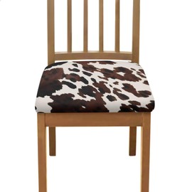 KUIFORTI Cow Print Chair Seat Covers for Dining Room Chairs Set of 4,Brown Chair Seat Slipcovers Protector Kitchen Accessories Dining Chair Covers