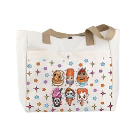 TOBGBE Funny Horror Ice Cream Gifts Horror Characters Inspired Canvas Bag Spooky Season Merchandise For Horror Movie Killers (Horror Ice TB)