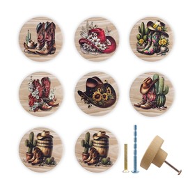 JamJam 8 Pack 1.8" Wooden Farmhouse Cabinet Knobs Wooden Vintage Unique Cowboy Western Style Rustic Kitchen Cupboard Wardrobe Knobs or Drawer Pulls