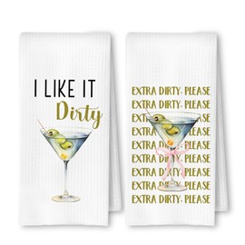 ArtisaEura Gifts for Martini Lovers Kitchen Towels, Dirty Martini Gifts Dish Tea Bar Towel for Kitchen Bar Cart Decor, Coquette Pink Bow Cocktail Themed Decorative Hand Towels, 16x24 Inches Set of 2