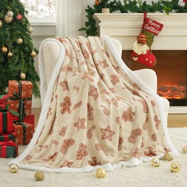 Cozy Bliss Luxury Sherpa Throw, Premium Reversible Christmas Blanket with Gingerbread & Candy Cane Design for Home and Gifts (60 * 80)