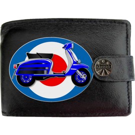 Klassek Scooter Moped Mods 60s Mod Mens Wallet Real Black Leather RFID Blocking with Coin Pocket and Metal Gift Box
