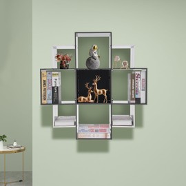 DUTTIETY Wall Mounted Book Shelf 3-Tier Black+White Floating Shelf Bookcase with 9 Compartments Wall Storage Shelves Floating Cube Shelves for Home Office Bedroom Dormitory Living Room