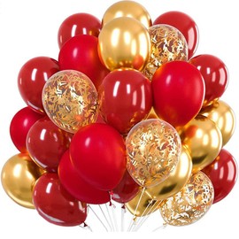 30pcs Metallic Latex Balloons Confetti Clear Air Balloons Wedding Decoration Girl Women Birthday Party Decor (Red)