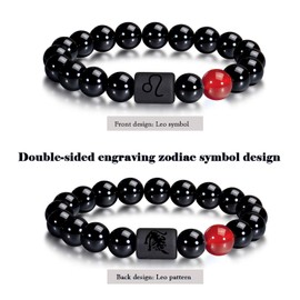 VLINRAS Zodiac Leo Bracelet for Men Women Leo Gifts Natural Black Onyx Stone Zodiac Charm Bracelet Constellation Horoscope Jewelry