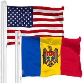 UD_G128 Combo Pack: American USA Flag 3x5 Ft & Moldova Flag 3x5 Ft, Both Printed 150D Polyester, Indoor/Outdoor, Brass Grommets