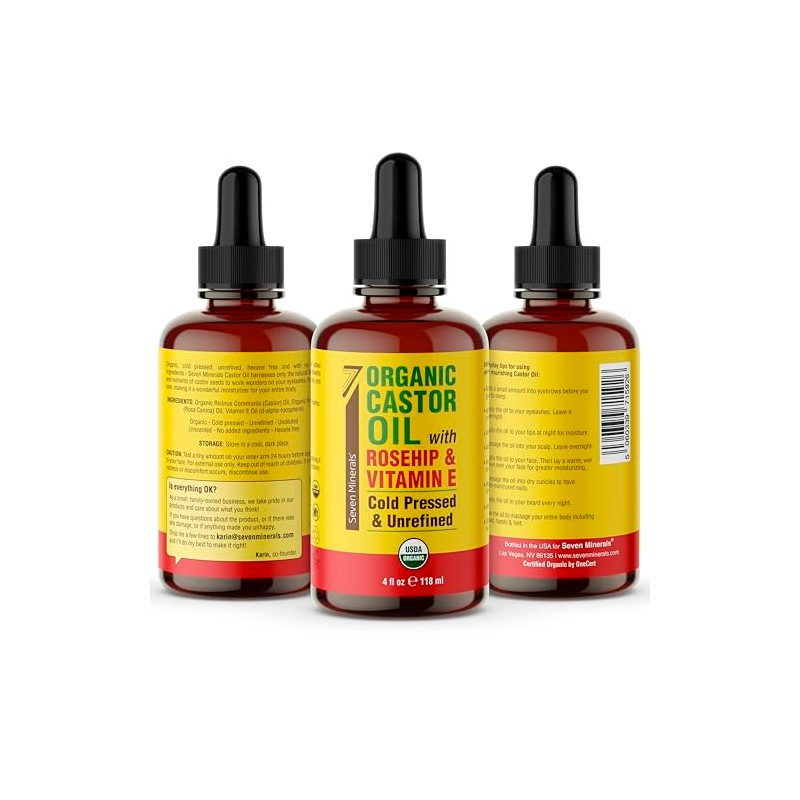 Seven Minerals Organic Castor Oil with Rosehip 4oz