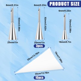 3Pcs Cream Donuts Piping Nozzle Tips Piping Tool Pastry Tips Long Puff Nozzle Tip with 10pcs Disposable Piping Bags Stainless Steel Cupcake and Puff Filling Kit for Icing Small Pastries Decorating