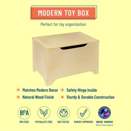 Wildkin Kids Toy Box for Boys and Girls, Features Safety Hinge and Solid Wood Top, Helps Keep Toys, Games, Books, and Art Supplies Organized in Your Child's Bedroom or Playroom (Natural)