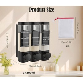 Shampoo and Conditioner Dispenser, Soap Dispenser with Labeling and Soap Bags, Wall Mounted 300mL Gel Container, Shower Dispenser for Home Hotel Bathroom