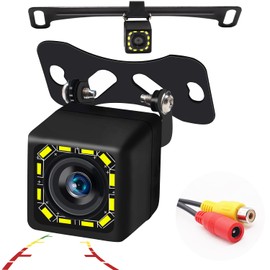 Aienxn Car Backup Camera Set, 170° Wide View Angle Waterproof HD 12LED Night Vision Car Rear View Camera Including Universal Backup Camera License Plate Bracket for Cars,SUV,Trucks,RV etc. Q-050-set