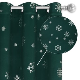 FRAMICS Snowflake Foil Print Christmas Curtains, Thermal Insulated Blackout Curtains for Living Room and Bedroom, Christmas Grommet Window Curtains Drapes, 52" x 84", Green, Set of 2 Panels