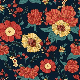 VaryFloral Vintage Red Orange Floral Wallpaper Peel and Stick Antique Botanical Flower Wall Paper for Living Room Self Adhesive Removable Floral Contact Paper for Cabinets Drawers Home Decor 12"x118"