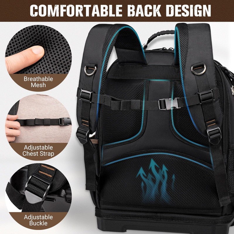 Tool Backpack Heavy Duty, Tool Bag Backpack with Laptop Compartment