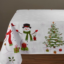 Kadut Christmas Tablecloth, Snowman (60 x 84 Inch) for 5 or 6 Ft Rectangle Tables, Jacquard, Winter Snowman Design. Heavy Duty Fabric, Christmas Tree Tablecloth for Xmas Holiday, Winter, and Parties.