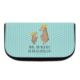 Mr. & Mrs. Panda Bears with Hat Cosmetic Bag, turquoise, Hand Drawn