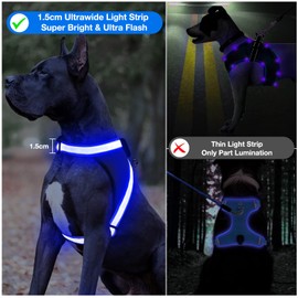 ChalkLit Light Up Dog Harness, No Pull Led Dog Harness Glow-in-The-Dark for Night Walking, USB Rechargeable Lighted Safety Vest for Medium Large Dogs, Adjustable Soft Mesh Fully Illuminated (Blue, L)
