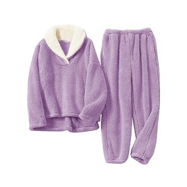 SPSHODOW Fluffy Pajamas Set for Women Winter Warm 2 Piece Fleece Pullover Loose Coral Soft Fuzzy Pjs Loungewear Sleepwear