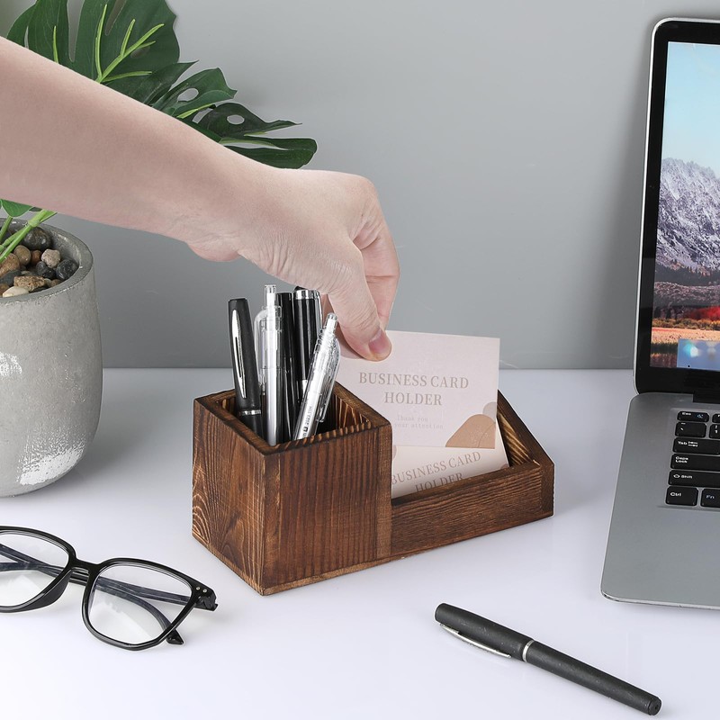 Hipiwe Business Card Holder Stand for Desk Wood Business Card