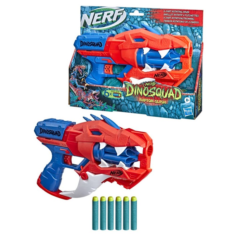 Nerf DinoSquad Raptor Slash Blaster, 6 Dart Rotation barrel, Quick