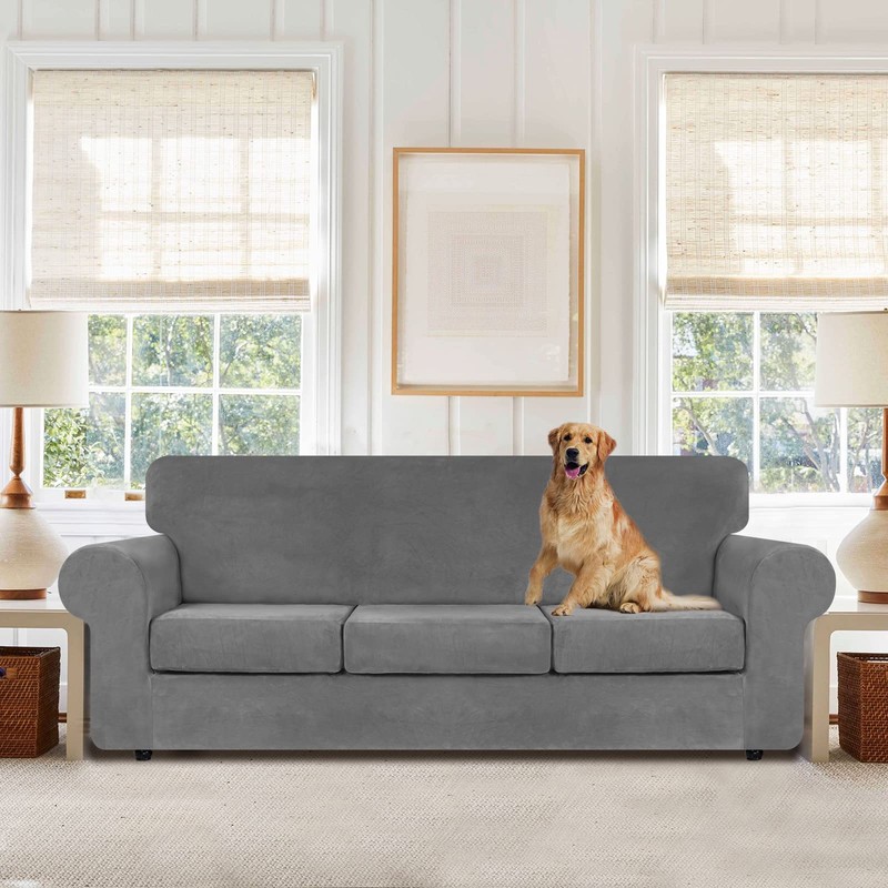 WEERRW 4 Pieces Velvet High Stretch Couch Covers for 3