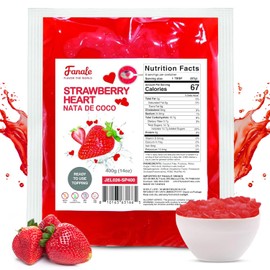 Fanale Coconut Jelly Topping nata de coco for Bubble Tea | Strawberry Heart Jelly Topping for Boba Tea, Smoothies, Slushes, Desserts 400g(Pack of 1)