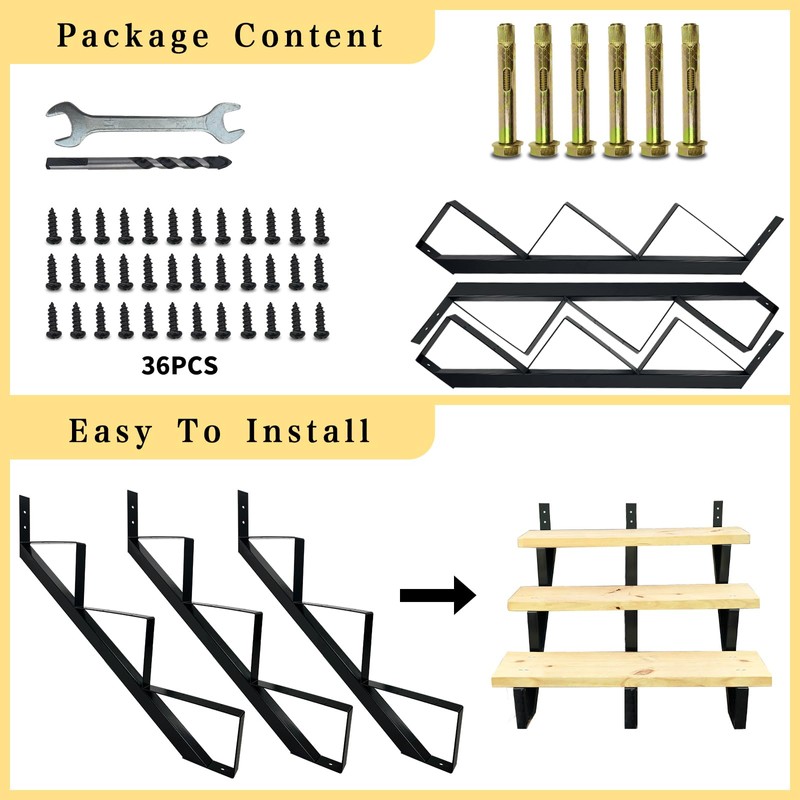 3 Packs Metal Stair Step Stringers, 3 Step Steel Riser