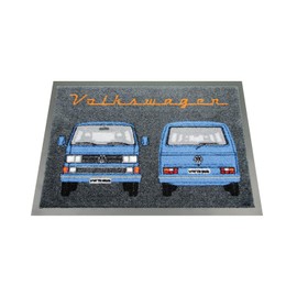 BRISA VW Collection - Volkswagen Foot Mat Doormat Rug Shoe Dirt Trapper with Beetle, T1, T2, T3 Bus, GTI Motif (T3 Bus/Blue)