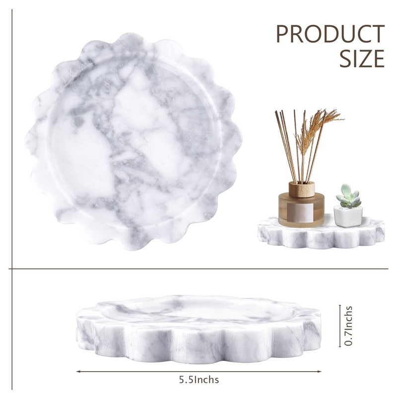 5.5 Inch Round Marble Tray with Scalloped Edge