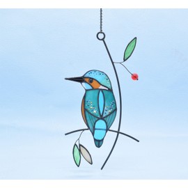 Cute Birds Stained Glass Suncatcher Birds Stained Glass Window Hangings for Home Decor (Kingfisher)
