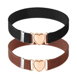 Mabor 2Pcs Girls Belt, Elastic Belts Adjustable Brown and Black Waist Belts Stretch Belts with Heart Buckle for Kids Teen Girls Women Pants Jeans Dress