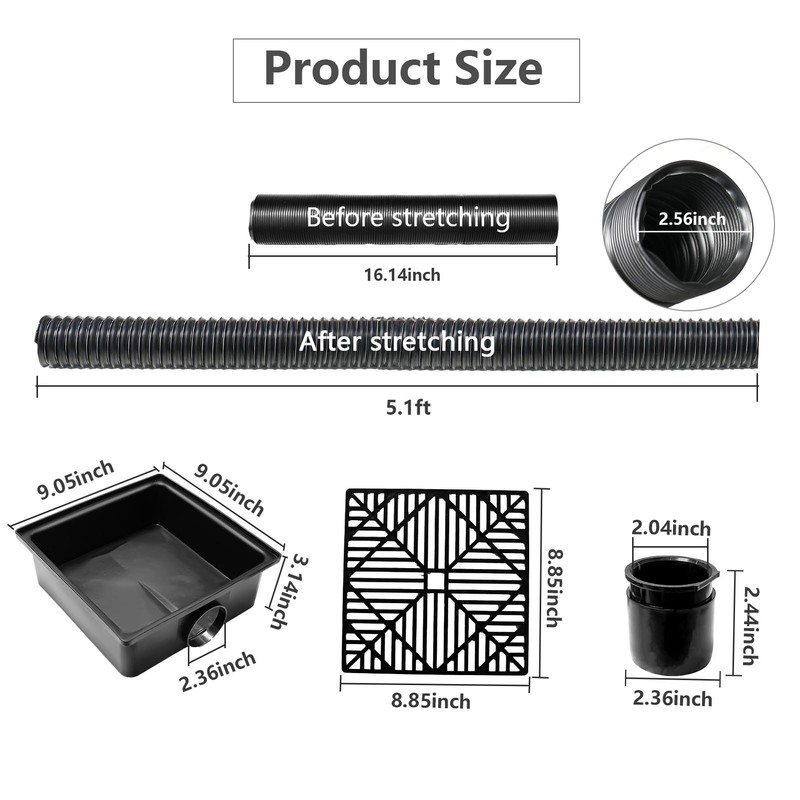 Black Gutter Downspout Extensions Catch Basin Low Profile Downspout Extender
