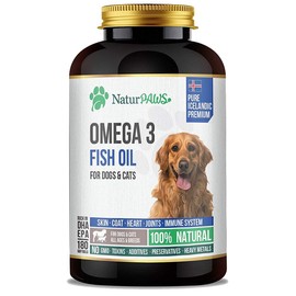 NaturPAWS Omega 3 Fish Oil Supplement for Dogs and Cats - 1000 mg Pure DHA and EPA Omegas - Supports Healthy Coat and Skin, Heart, Immune System, Joints and Hip - 180 softgels