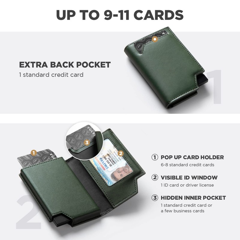 VULKIT Men's Wallet Minimalist Pop Up Card Holder RFID Blocking