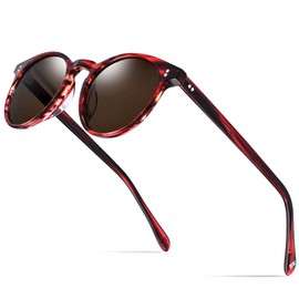 HEPIDEM Acetate Vintage Round Polarized Sunglasses for Women UV Protection (T9113 Red Leopard Frame Tea Lens), Leopard