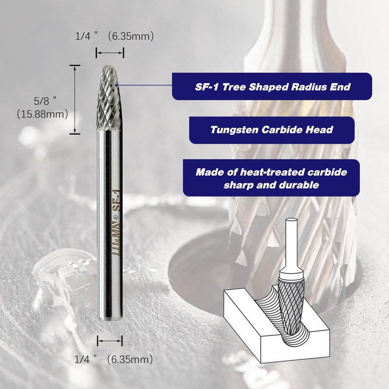 SF-1 Tree Shape Tungsten Carbide Rotary Burr, Double Cut Solid