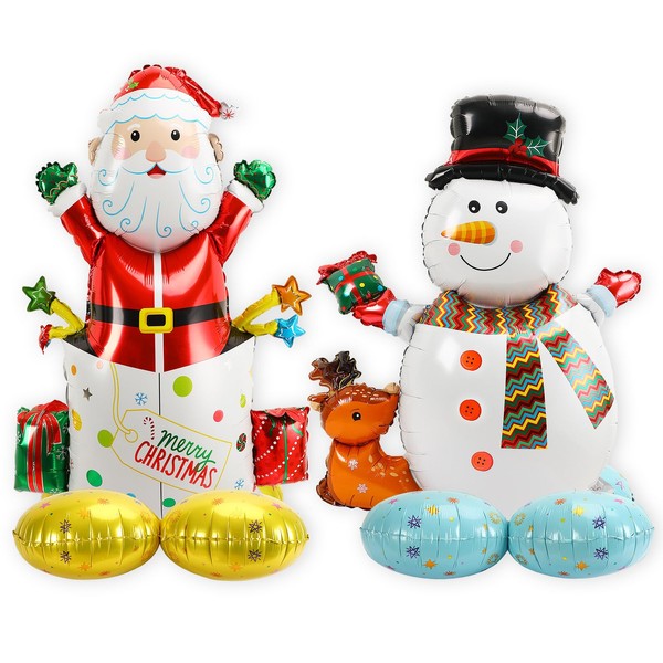 JANLOFO Christmas Balloons, 2 Pieces, Height 41.3 inches (105 cm), Christmas Decoration, Balloons, Large Party Supplies, Aluminum Balloons, Santa, Snowman, Entryway, Shop, Event, Christmas Decoration